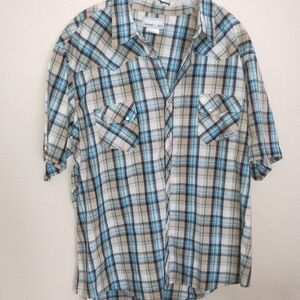 Wrangler Wrancher Size 3XL Men's Blue Plaid Shirt